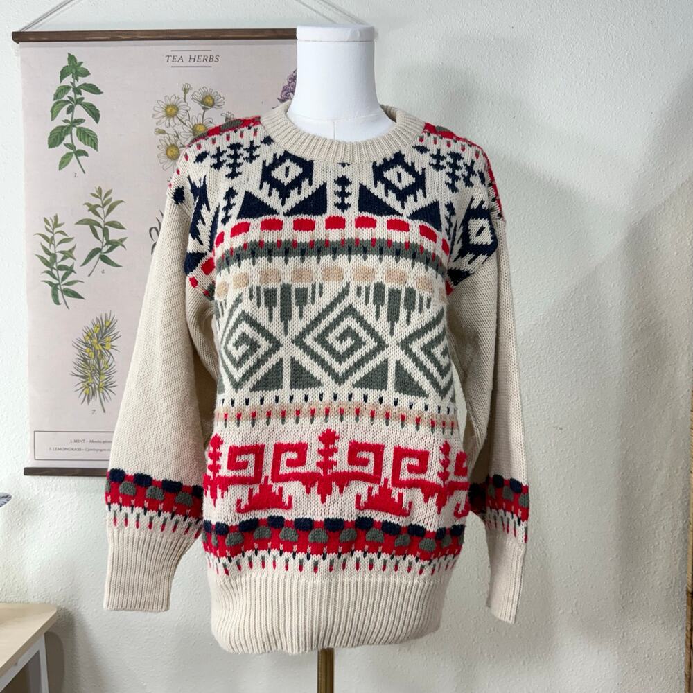 Vintage 80s 90s Multicolor Pullover Sweater Southwestern Western Aztec Retro S